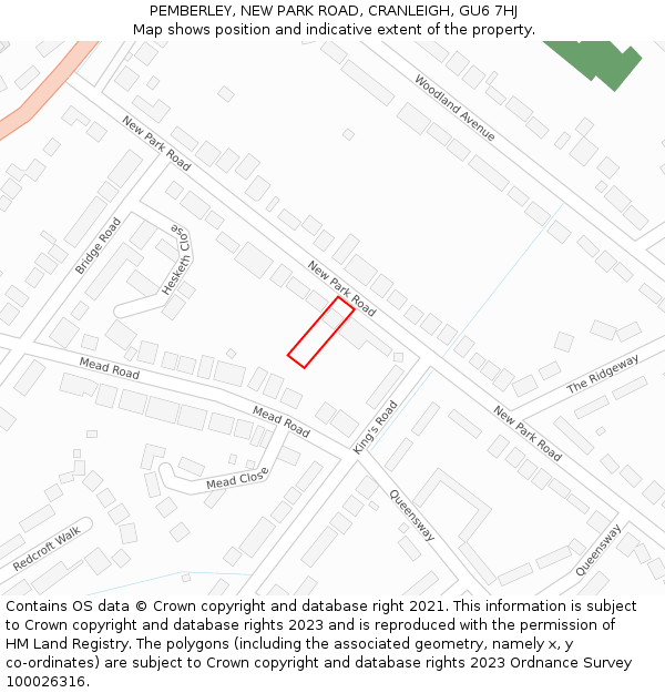 PEMBERLEY, NEW PARK ROAD, CRANLEIGH, GU6 7HJ: Location map and indicative extent of plot