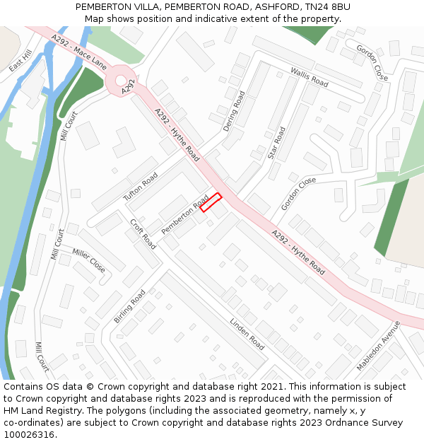 PEMBERTON VILLA, PEMBERTON ROAD, ASHFORD, TN24 8BU: Location map and indicative extent of plot
