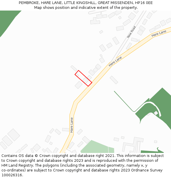 PEMBROKE, HARE LANE, LITTLE KINGSHILL, GREAT MISSENDEN, HP16 0EE: Location map and indicative extent of plot