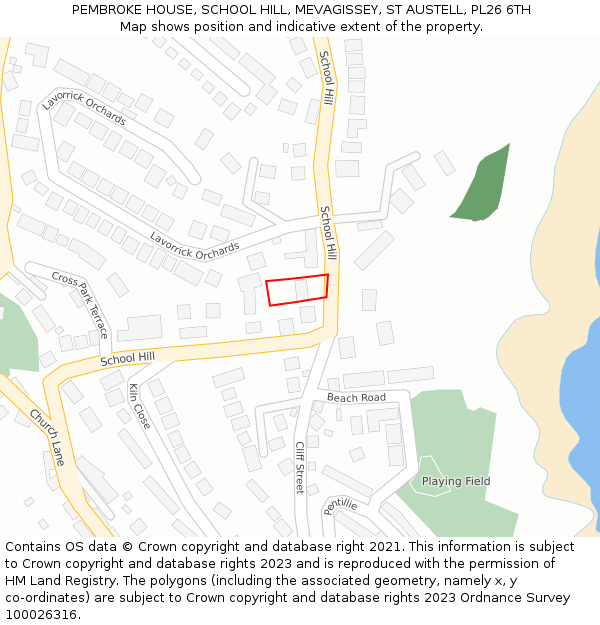 PEMBROKE HOUSE, SCHOOL HILL, MEVAGISSEY, ST AUSTELL, PL26 6TH: Location map and indicative extent of plot