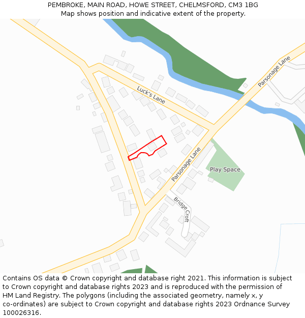 PEMBROKE, MAIN ROAD, HOWE STREET, CHELMSFORD, CM3 1BG: Location map and indicative extent of plot