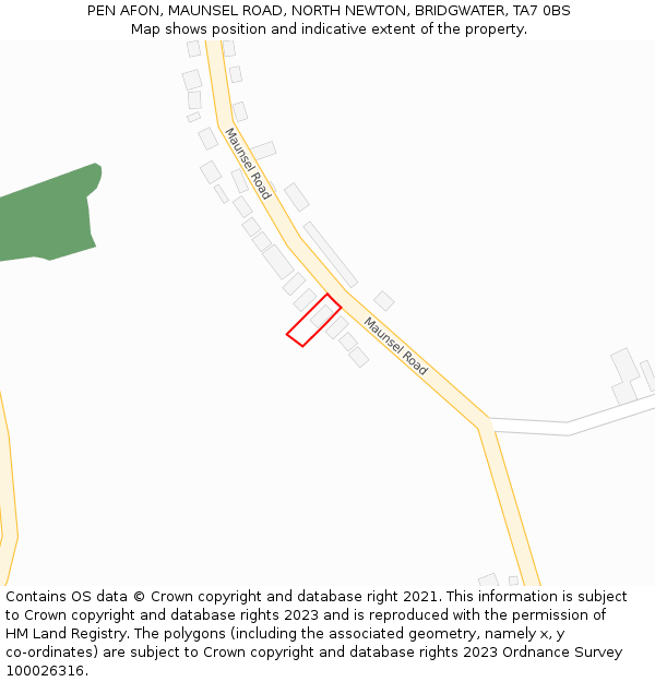 PEN AFON, MAUNSEL ROAD, NORTH NEWTON, BRIDGWATER, TA7 0BS: Location map and indicative extent of plot