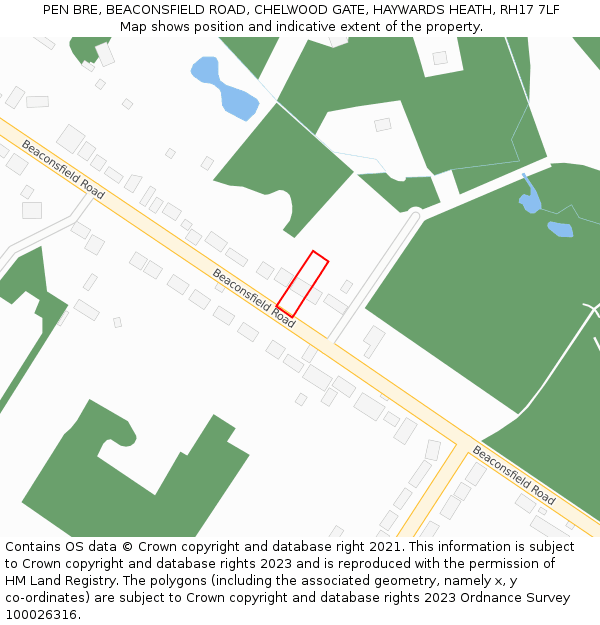 PEN BRE, BEACONSFIELD ROAD, CHELWOOD GATE, HAYWARDS HEATH, RH17 7LF: Location map and indicative extent of plot