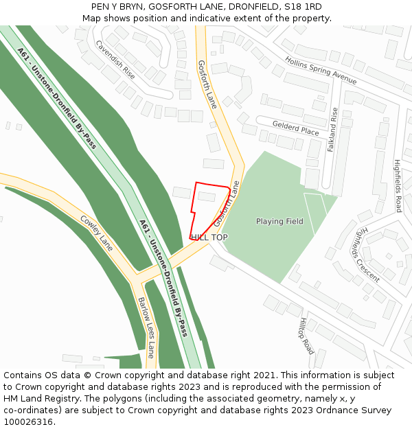 PEN Y BRYN, GOSFORTH LANE, DRONFIELD, S18 1RD: Location map and indicative extent of plot