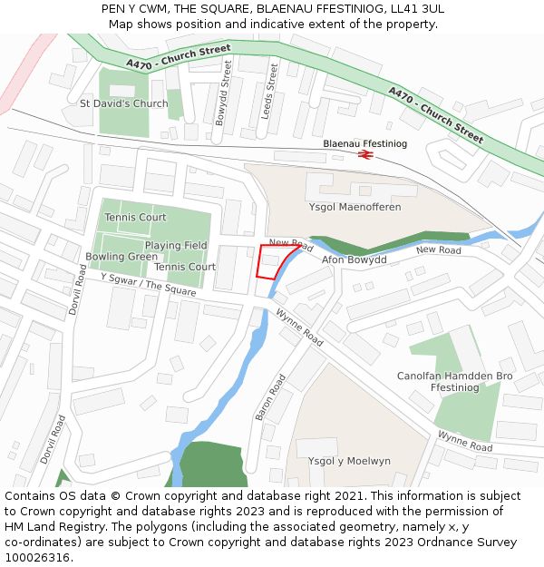 PEN Y CWM, THE SQUARE, BLAENAU FFESTINIOG, LL41 3UL: Location map and indicative extent of plot