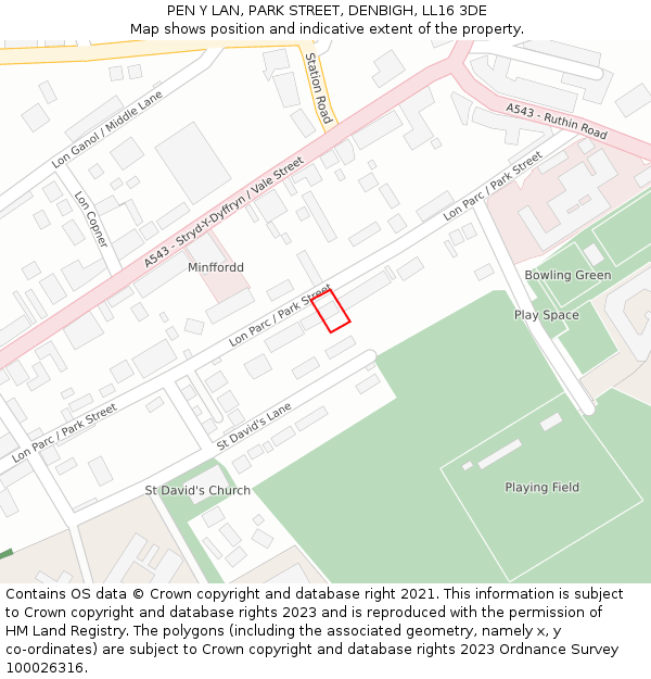 PEN Y LAN, PARK STREET, DENBIGH, LL16 3DE: Location map and indicative extent of plot