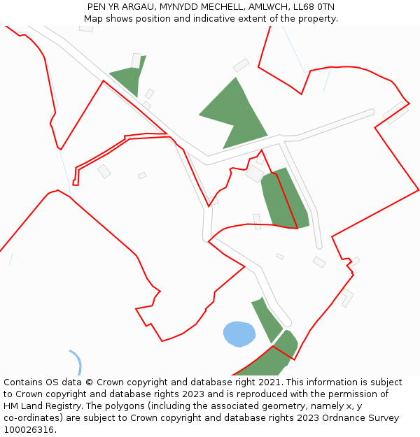 PEN YR ARGAU, MYNYDD MECHELL, AMLWCH, LL68 0TN: Location map and indicative extent of plot