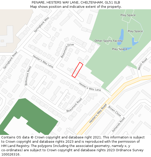 PENARE, HESTERS WAY LANE, CHELTENHAM, GL51 0LB: Location map and indicative extent of plot