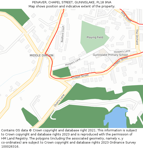 PENAVER, CHAPEL STREET, GUNNISLAKE, PL18 9NA: Location map and indicative extent of plot