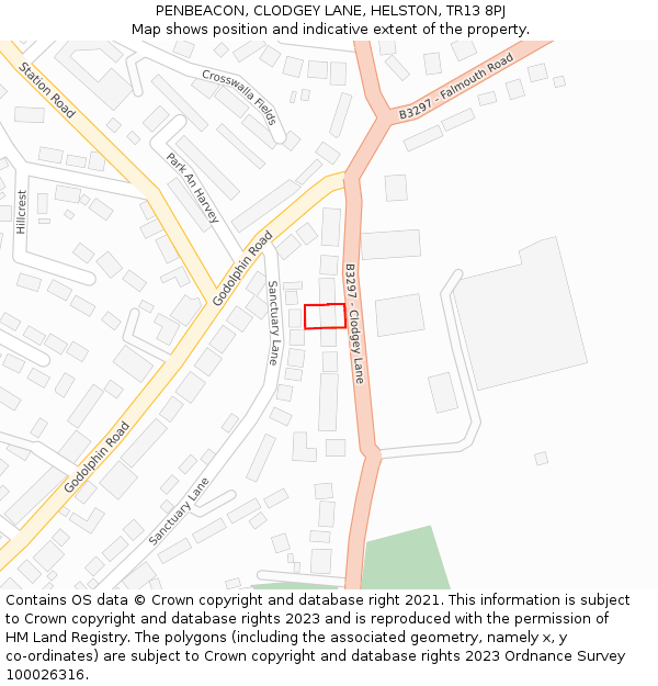 PENBEACON, CLODGEY LANE, HELSTON, TR13 8PJ: Location map and indicative extent of plot