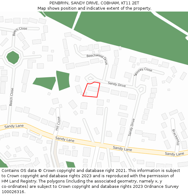 PENBRYN, SANDY DRIVE, COBHAM, KT11 2ET: Location map and indicative extent of plot