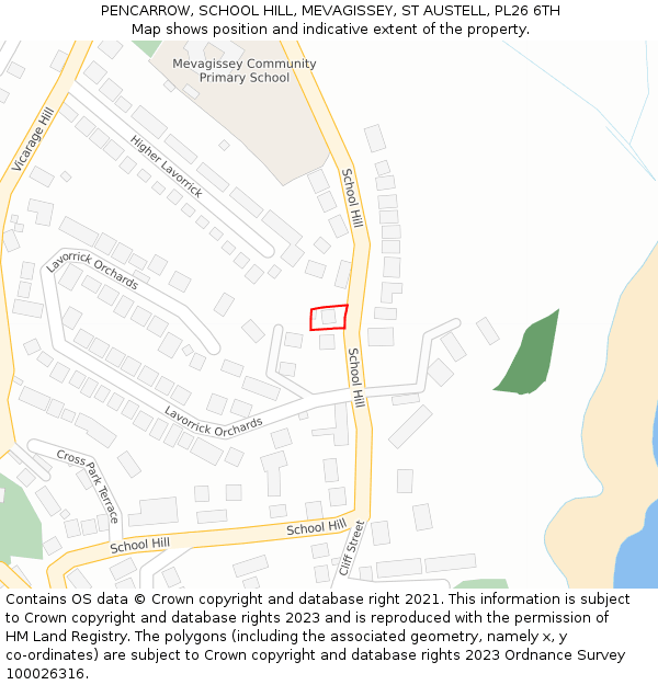 PENCARROW, SCHOOL HILL, MEVAGISSEY, ST AUSTELL, PL26 6TH: Location map and indicative extent of plot