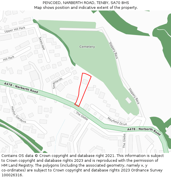 PENCOED, NARBERTH ROAD, TENBY, SA70 8HS: Location map and indicative extent of plot