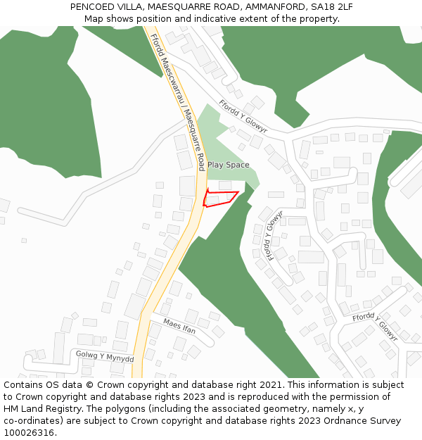 PENCOED VILLA, MAESQUARRE ROAD, AMMANFORD, SA18 2LF: Location map and indicative extent of plot