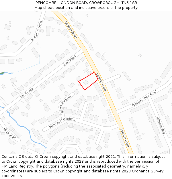 PENCOMBE, LONDON ROAD, CROWBOROUGH, TN6 1SR: Location map and indicative extent of plot