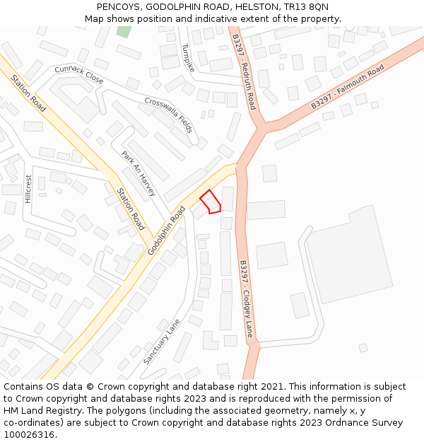 PENCOYS, GODOLPHIN ROAD, HELSTON, TR13 8QN: Location map and indicative extent of plot