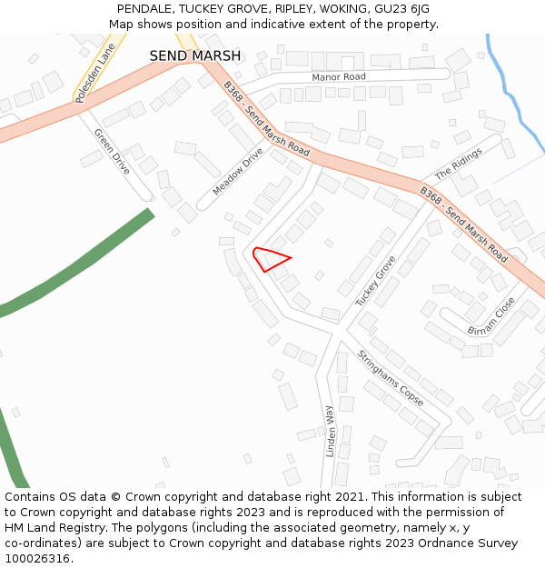 PENDALE, TUCKEY GROVE, RIPLEY, WOKING, GU23 6JG: Location map and indicative extent of plot