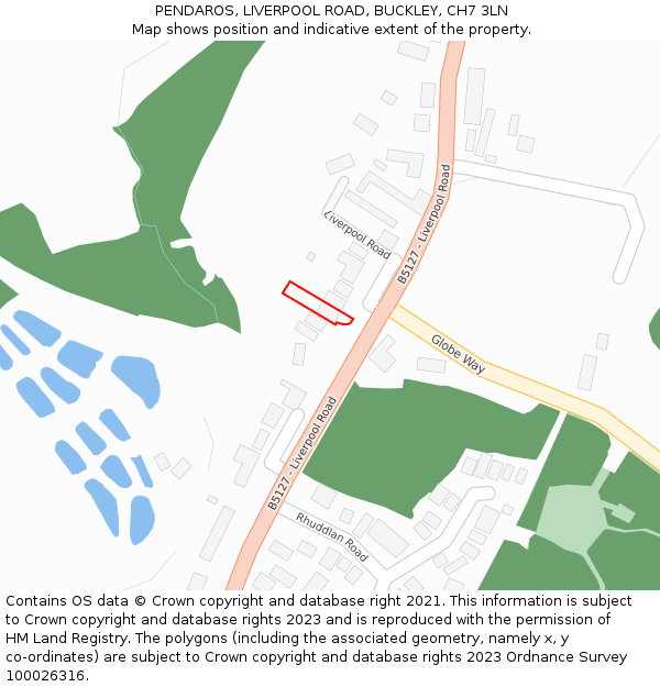 PENDAROS, LIVERPOOL ROAD, BUCKLEY, CH7 3LN: Location map and indicative extent of plot