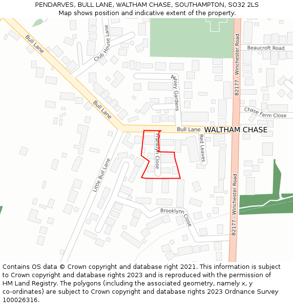 PENDARVES, BULL LANE, WALTHAM CHASE, SOUTHAMPTON, SO32 2LS: Location map and indicative extent of plot