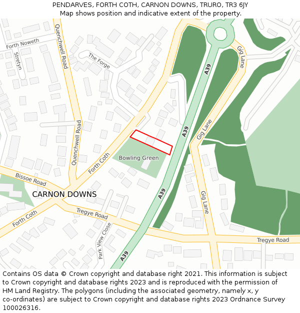 PENDARVES, FORTH COTH, CARNON DOWNS, TRURO, TR3 6JY: Location map and indicative extent of plot