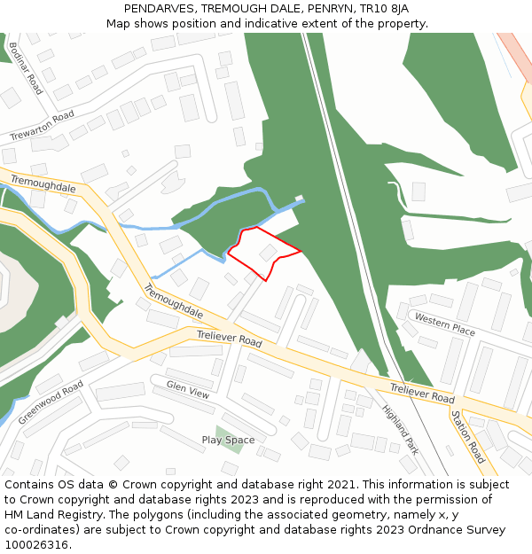 PENDARVES, TREMOUGH DALE, PENRYN, TR10 8JA: Location map and indicative extent of plot