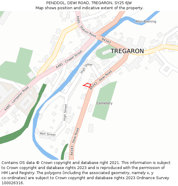 PENDDOL, DEWI ROAD, TREGARON, SY25 6JW: Location map and indicative extent of plot