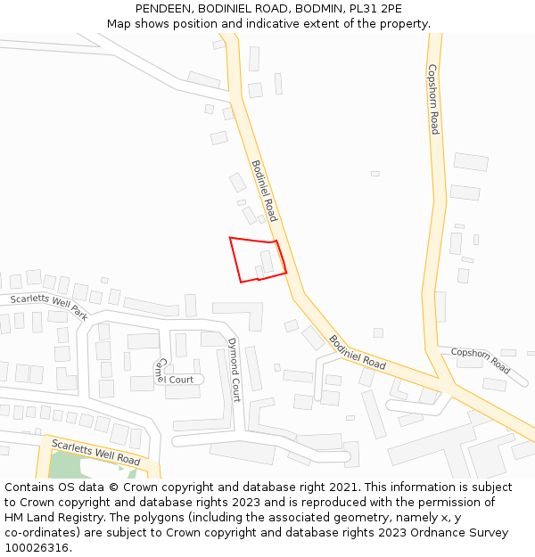 PENDEEN, BODINIEL ROAD, BODMIN, PL31 2PE: Location map and indicative extent of plot