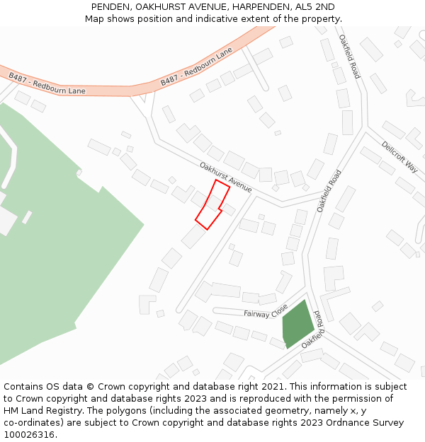 PENDEN, OAKHURST AVENUE, HARPENDEN, AL5 2ND: Location map and indicative extent of plot