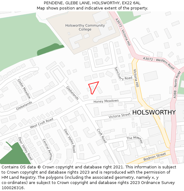 PENDENE, GLEBE LANE, HOLSWORTHY, EX22 6AL: Location map and indicative extent of plot