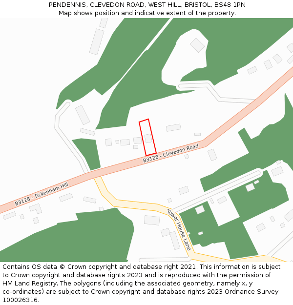 PENDENNIS, CLEVEDON ROAD, WEST HILL, BRISTOL, BS48 1PN: Location map and indicative extent of plot