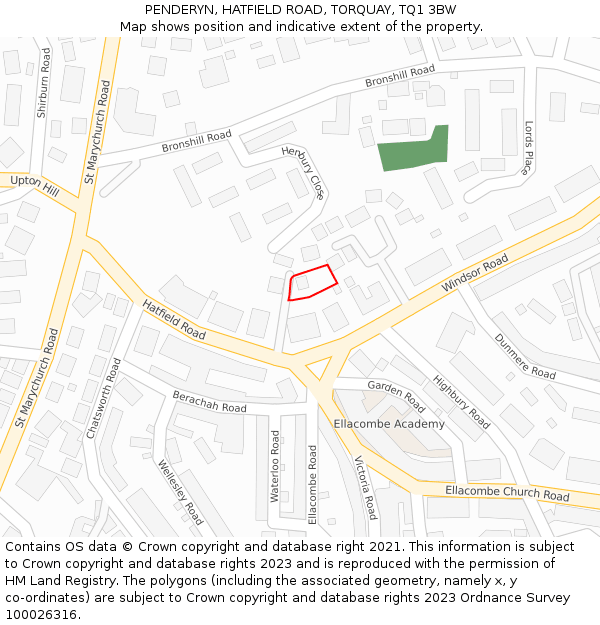 PENDERYN, HATFIELD ROAD, TORQUAY, TQ1 3BW: Location map and indicative extent of plot