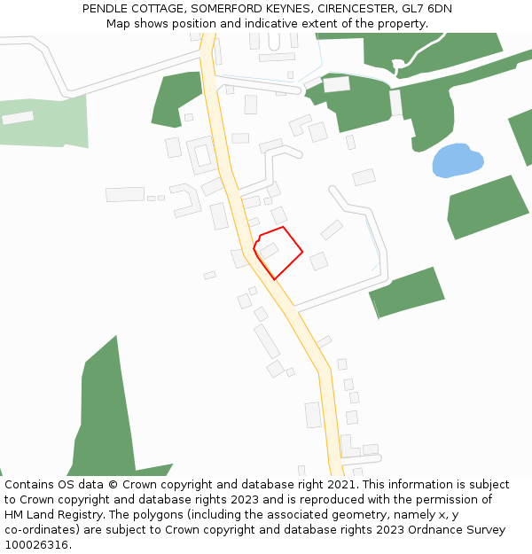 PENDLE COTTAGE, SOMERFORD KEYNES, CIRENCESTER, GL7 6DN: Location map and indicative extent of plot