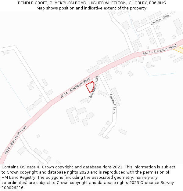 PENDLE CROFT, BLACKBURN ROAD, HIGHER WHEELTON, CHORLEY, PR6 8HS: Location map and indicative extent of plot