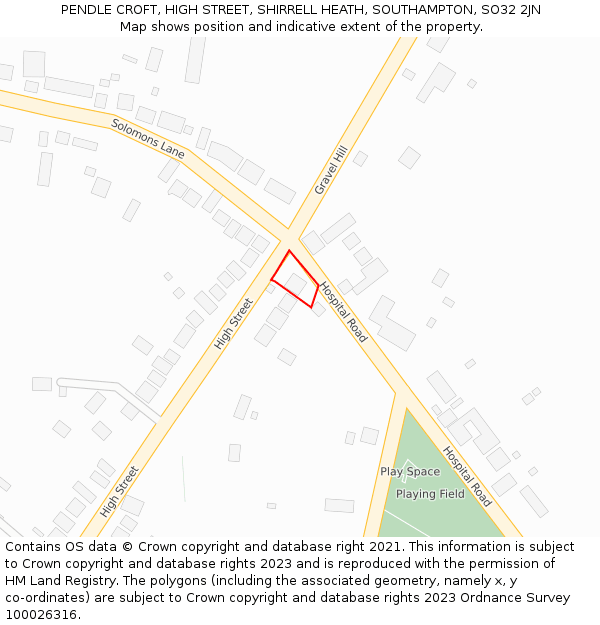 PENDLE CROFT, HIGH STREET, SHIRRELL HEATH, SOUTHAMPTON, SO32 2JN: Location map and indicative extent of plot