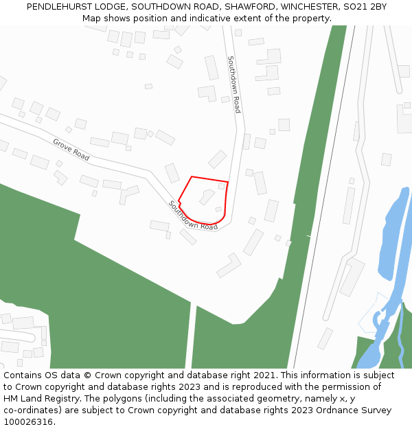 PENDLEHURST LODGE, SOUTHDOWN ROAD, SHAWFORD, WINCHESTER, SO21 2BY: Location map and indicative extent of plot