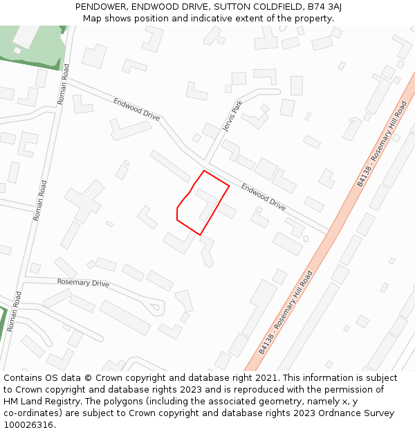 PENDOWER, ENDWOOD DRIVE, SUTTON COLDFIELD, B74 3AJ: Location map and indicative extent of plot