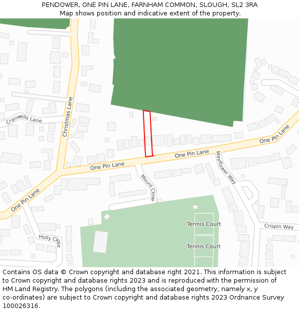 PENDOWER, ONE PIN LANE, FARNHAM COMMON, SLOUGH, SL2 3RA: Location map and indicative extent of plot