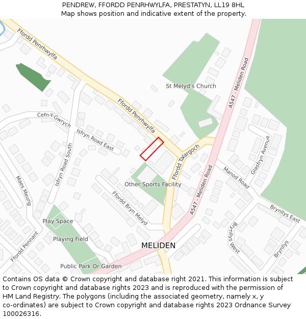 PENDREW, FFORDD PENRHWYLFA, PRESTATYN, LL19 8HL: Location map and indicative extent of plot