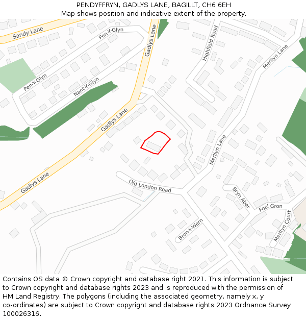 PENDYFFRYN, GADLYS LANE, BAGILLT, CH6 6EH: Location map and indicative extent of plot