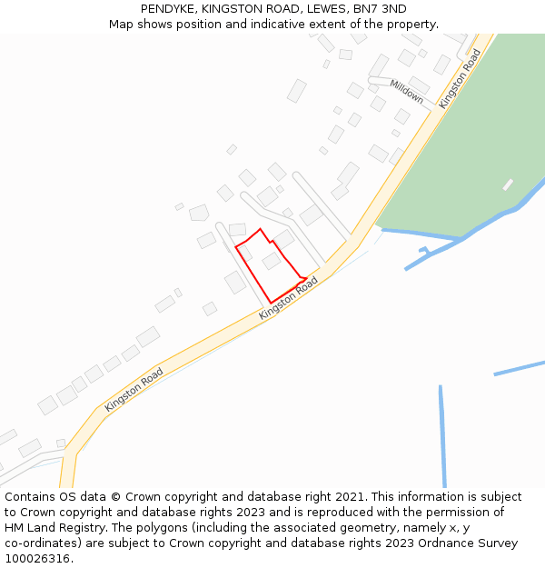 PENDYKE, KINGSTON ROAD, LEWES, BN7 3ND: Location map and indicative extent of plot