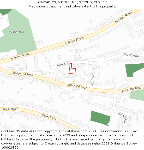 PENGADLYS, MIDDLE HILL, STROUD, GL5 1NT: Location map and indicative extent of plot