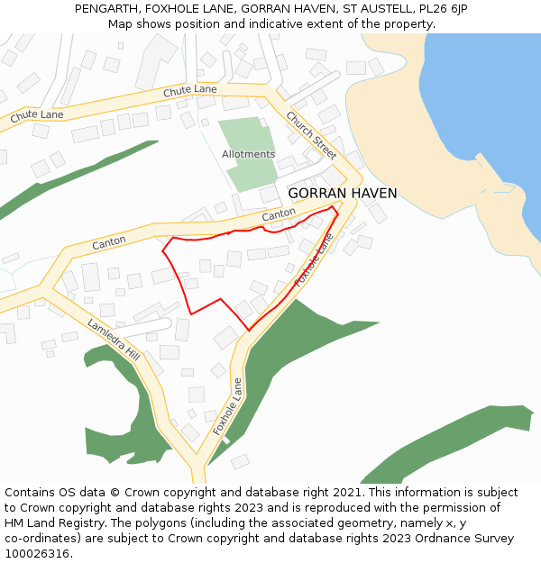 PENGARTH, FOXHOLE LANE, GORRAN HAVEN, ST AUSTELL, PL26 6JP: Location map and indicative extent of plot