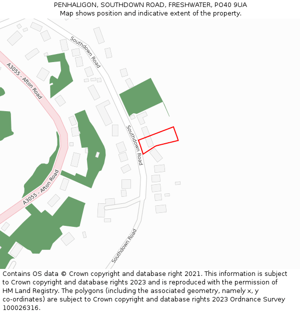 PENHALIGON, SOUTHDOWN ROAD, FRESHWATER, PO40 9UA: Location map and indicative extent of plot