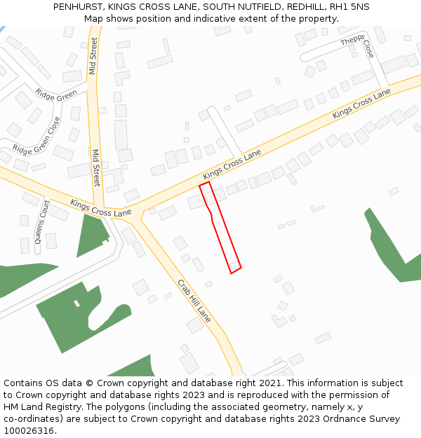 PENHURST, KINGS CROSS LANE, SOUTH NUTFIELD, REDHILL, RH1 5NS: Location map and indicative extent of plot