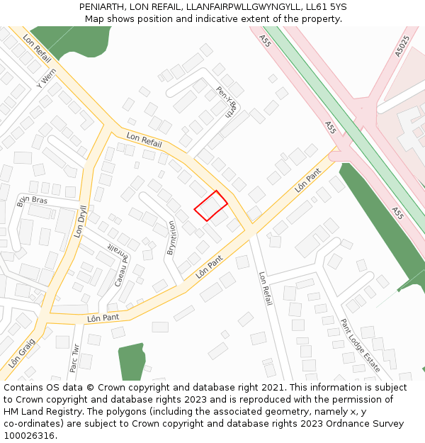 PENIARTH, LON REFAIL, LLANFAIRPWLLGWYNGYLL, LL61 5YS: Location map and indicative extent of plot