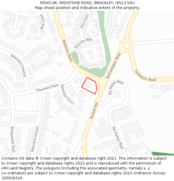 PENICUIK, RADSTONE ROAD, BRACKLEY, NN13 5AU: Location map and indicative extent of plot