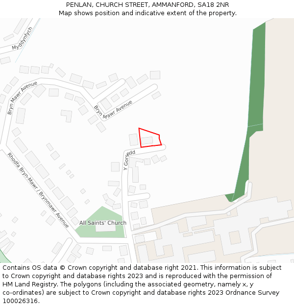 PENLAN, CHURCH STREET, AMMANFORD, SA18 2NR: Location map and indicative extent of plot