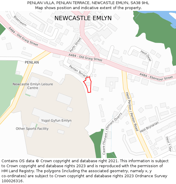 PENLAN VILLA, PENLAN TERRACE, NEWCASTLE EMLYN, SA38 9HL: Location map and indicative extent of plot