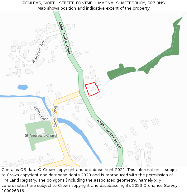 PENLEAS, NORTH STREET, FONTMELL MAGNA, SHAFTESBURY, SP7 0NS: Location map and indicative extent of plot