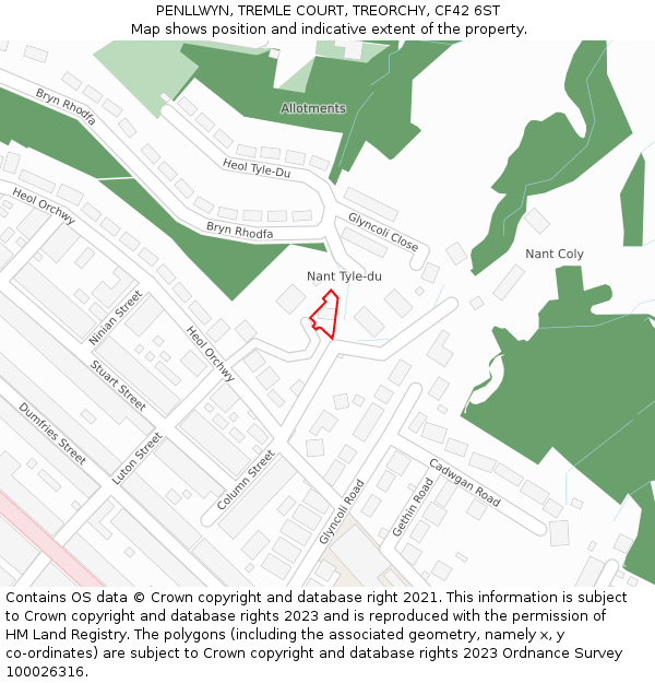 PENLLWYN, TREMLE COURT, TREORCHY, CF42 6ST: Location map and indicative extent of plot